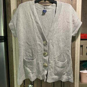 Basic Editions Women’s XL Heavyweight Grey Short Sleeve Button Sweater
